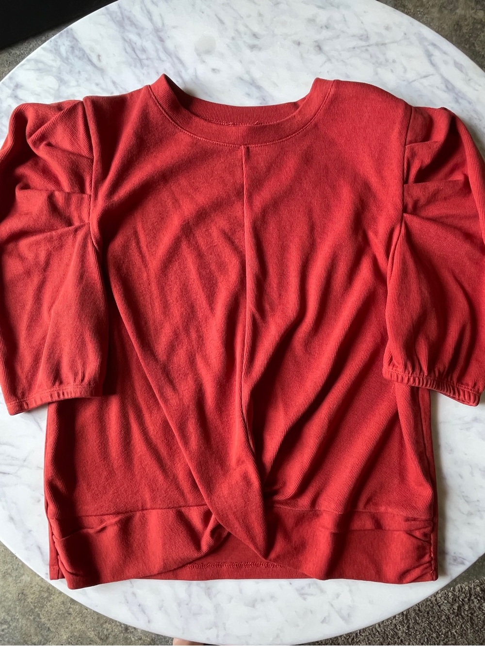 Women’s Burnt Orange Puff-Sleeve Knit Top